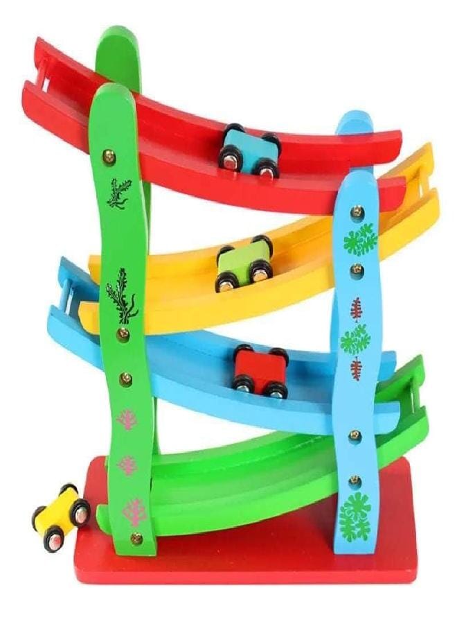 Wooden Car Race Track Ramp Toy for 3+ Year Old Toddler | Motor Skills Race Track Wooden Toy with 4 Cars and stable Base | Great Montessori Toys Gift for Toddlers. - Image 5